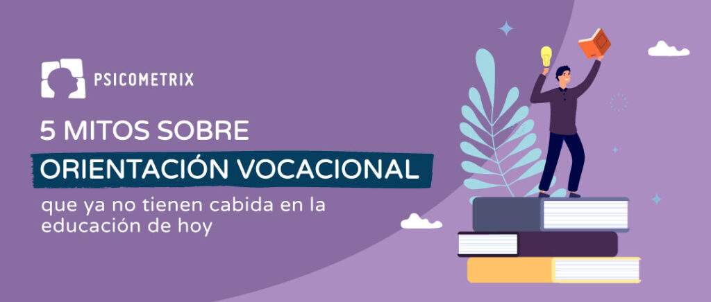 Ilustración de estudiante sobre libros representando la orientación vocacional moderna